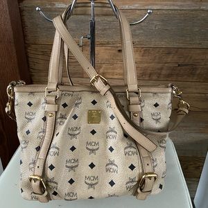 MCM Tan and Black Logo Tote Bag